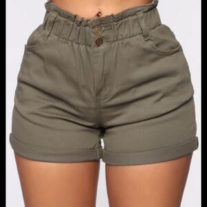 H&M Olive Paperbag Waist Roll-Cuff Shorts